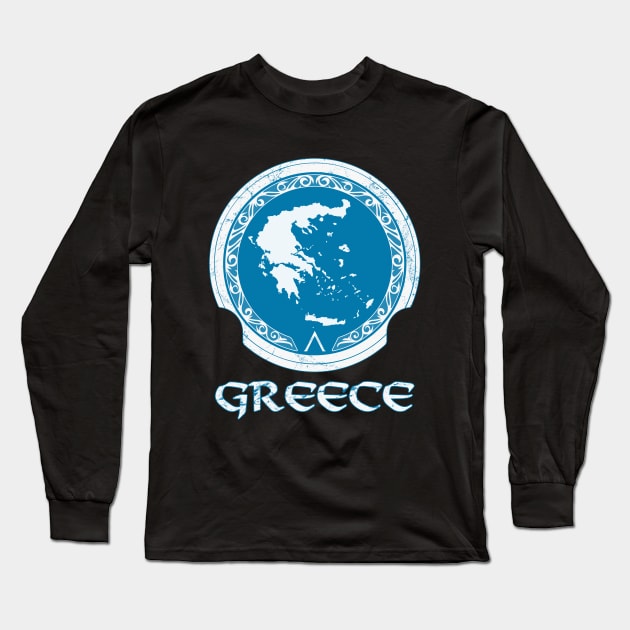 Greek Map on Spartan Shield Long Sleeve T-Shirt by NicGrayTees